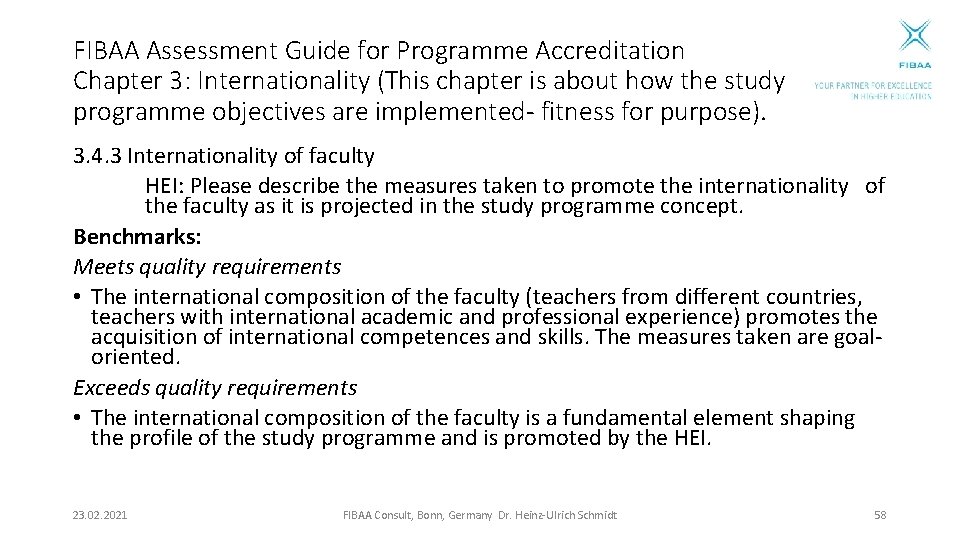 FIBAA Assessment Guide for Programme Accreditation Chapter 3: Internationality (This chapter is about how