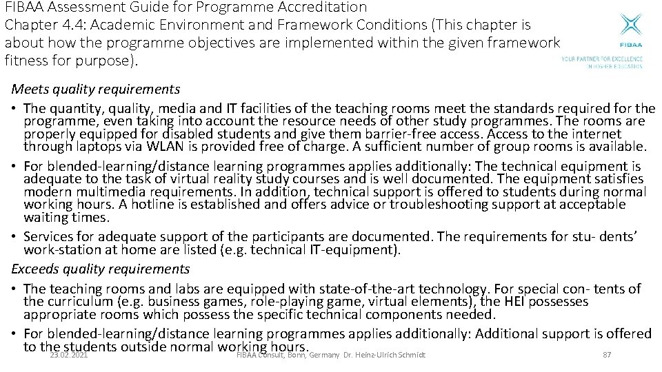 FIBAA Assessment Guide for Programme Accreditation Chapter 4. 4: Academic Environment and Framework Conditions