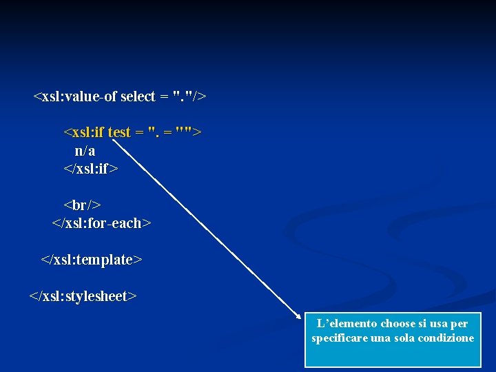 <xsl: value-of select = ". "/> <xsl: if test = ". = ''"> n/a