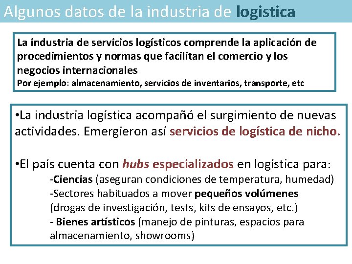 Algunos datos de la industria de logistica La industria de servicios logísticos comprende la