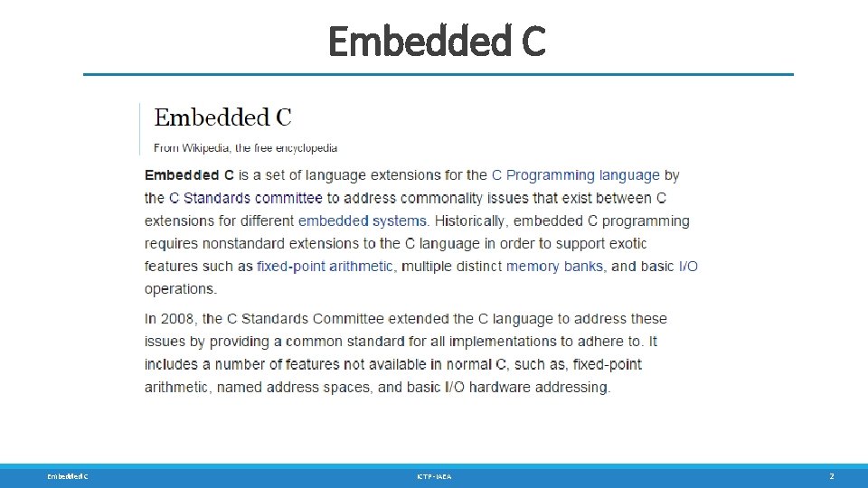 Embedded C ICTP -IAEA 2 