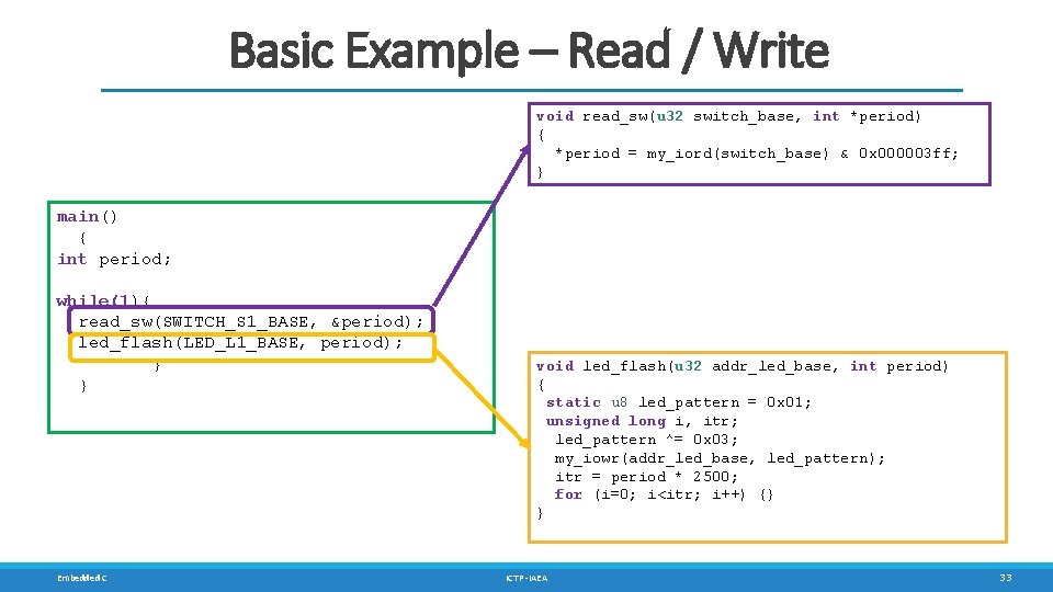 Basic Example – Read / Write void read_sw(u 32 switch_base, int *period) { *period Basic Example – Read / Write void read_sw(u 32 switch_base, int *period) { *period