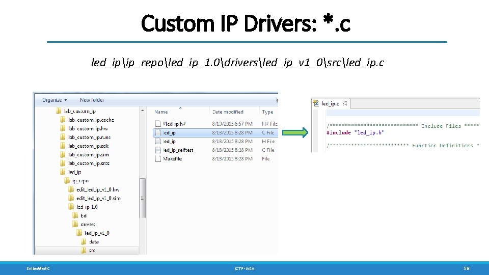 Custom IP Drivers: *. c led_ipip_repoled_ip_1. 0driversled_ip_v 1_0srcled_ip. c Embedded C ICTP -IAEA 58