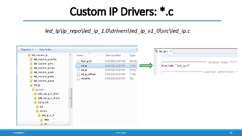 Custom IP Drivers: *. c led_ipip_repoled_ip_1. 0driversled_ip_v 1_0srcled_ip. c Embedded C ICTP -IAEA 58 Custom IP Drivers: *. c led_ipip_repoled_ip_1. 0driversled_ip_v 1_0srcled_ip. c Embedded C ICTP -IAEA 58