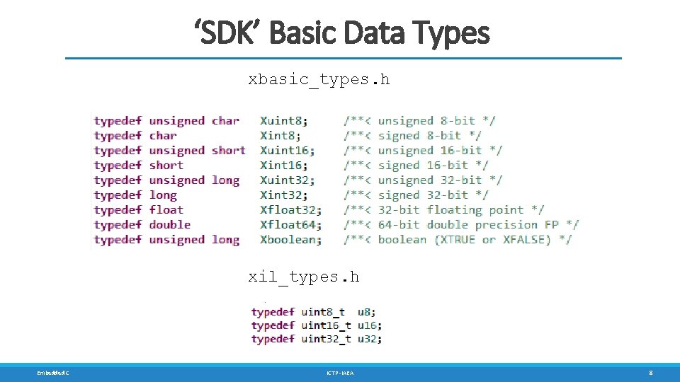 ‘SDK’ Basic Data Types xbasic_types. h xil_types. h Embedded C ICTP -IAEA 8 ‘SDK’ Basic Data Types xbasic_types. h xil_types. h Embedded C ICTP -IAEA 8