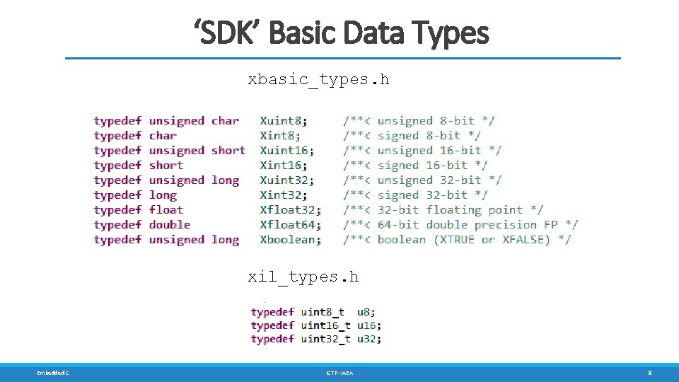 ‘SDK’ Basic Data Types xbasic_types. h xil_types. h Embedded C ICTP -IAEA 8 