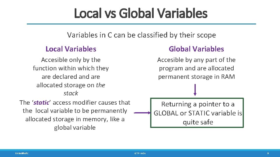 Local vs Global Variables in C can be classified by their scope Local Variables