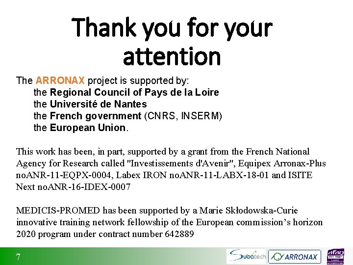 Thank you for your attention The ARRONAX project is supported by: the Regional Council