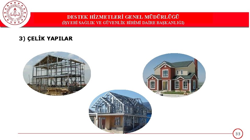 DESTEK HİZMETLERİ GENEL MÜDÜRLÜĞÜ (İŞYERİ SAĞLIK VE GÜVENLİK BİRİMİ DAİRE BAŞKANLIĞI) 3) ÇELİK YAPILAR