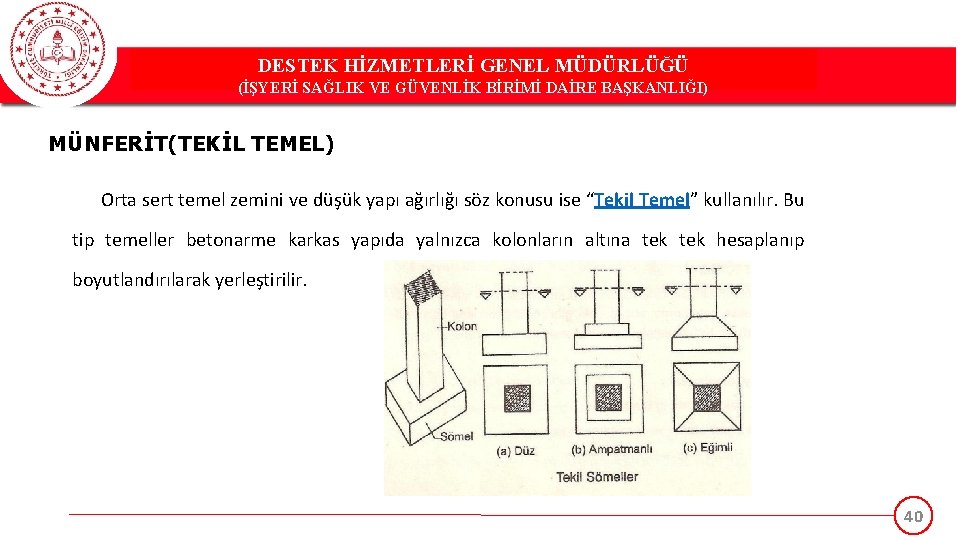 DESTEK HİZMETLERİ GENEL MÜDÜRLÜĞÜ (İŞYERİ SAĞLIK VE GÜVENLİK BİRİMİ DAİRE BAŞKANLIĞI) MÜNFERİT(TEKİL TEMEL) Orta