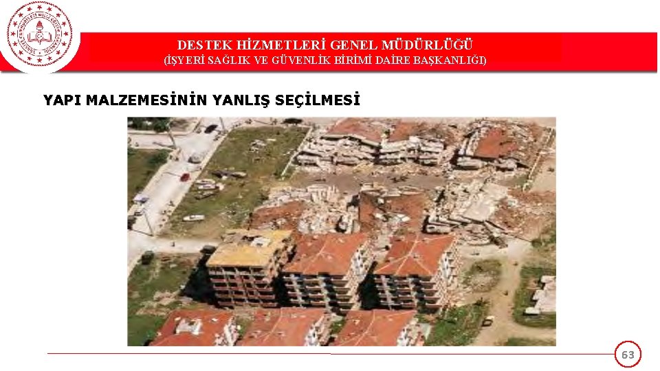 DESTEK HİZMETLERİ GENEL MÜDÜRLÜĞÜ (İŞYERİ SAĞLIK VE GÜVENLİK BİRİMİ DAİRE BAŞKANLIĞI) YAPI MALZEMESİNİN YANLIŞ