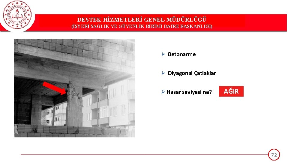 DESTEK HİZMETLERİ GENEL MÜDÜRLÜĞÜ (İŞYERİ SAĞLIK VE GÜVENLİK BİRİMİ DAİRE BAŞKANLIĞI) Ø Betonarme Ø