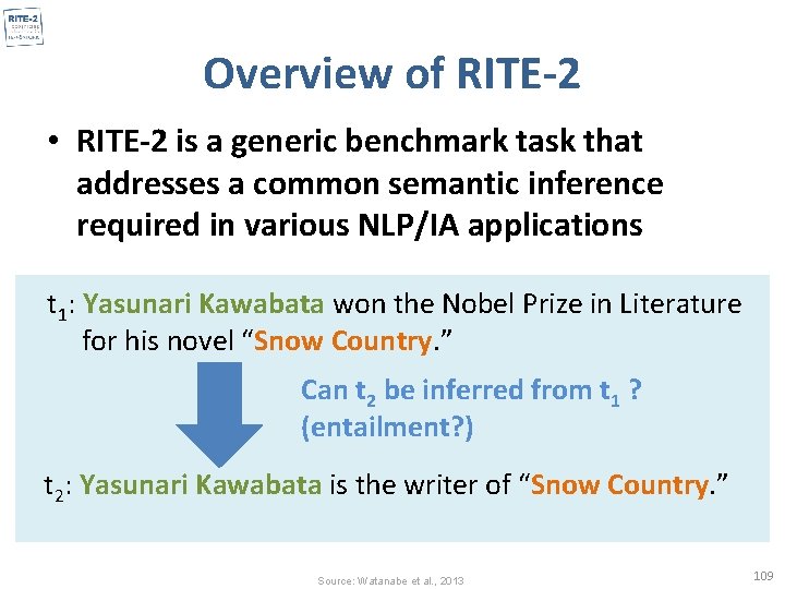 Overview of RITE-2 • RITE-2 is a generic benchmark task that addresses a common