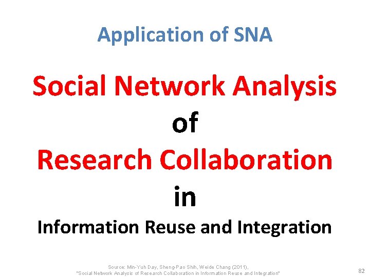 Application of SNA Social Network Analysis of Research Collaboration in Information Reuse and Integration