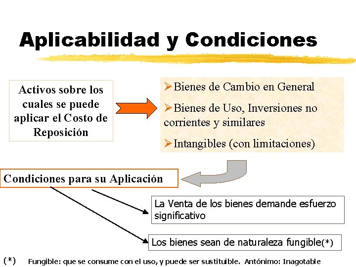 Aplicabilidad y Condiciones ØBienes de Cambio en General Activos sobre los cuales se puede