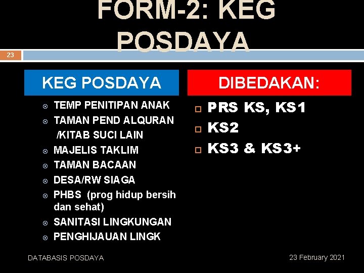 FORM-2: KEG POSDAYA 23 KEG POSDAYA TEMP PENITIPAN ANAK TAMAN PEND ALQURAN /KITAB SUCI