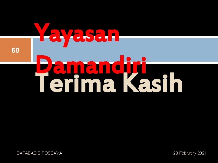 60 Yayasan Damandiri Terima Kasih DATABASIS POSDAYA 23 February 2021 