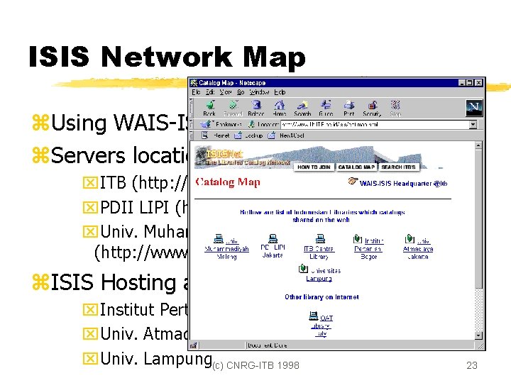 ISIS Network Map z. Using WAIS-ISIS and CDS/ISIS files z. Servers location: x. ITB