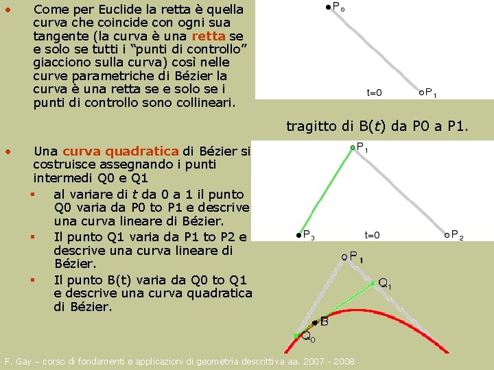  • Come per Euclide la retta è quella curva che coincide con ogni