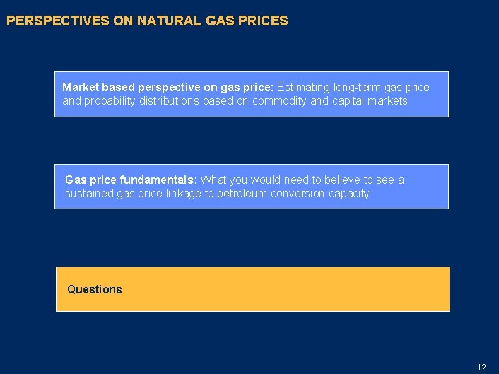 PERSPECTIVES ON NATURAL GAS PRICES Market based perspective on gas price: Estimating long-term gas