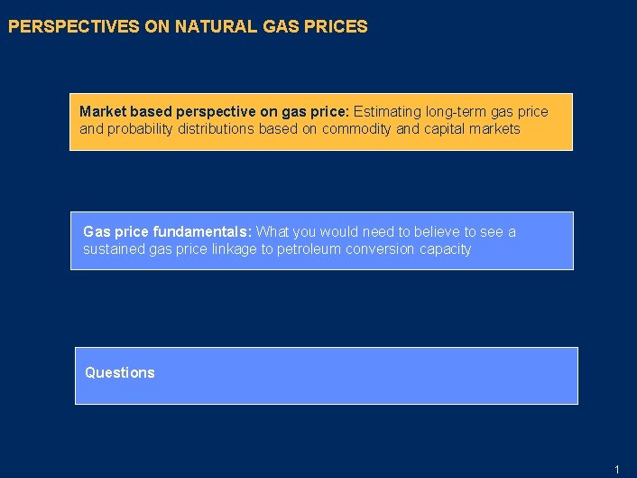 PERSPECTIVES ON NATURAL GAS PRICES Market based perspective on gas price: Estimating long-term gas