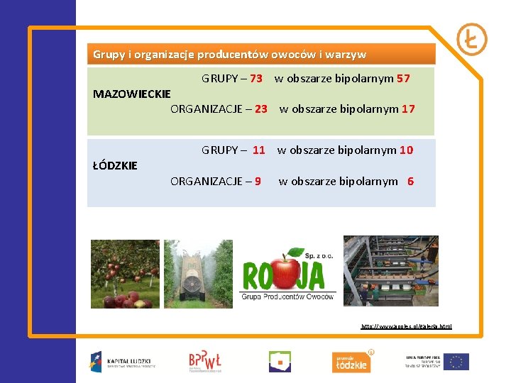Grupy i organizacje producentów owoców i warzyw GRUPY – 73 w obszarze bipolarnym 57