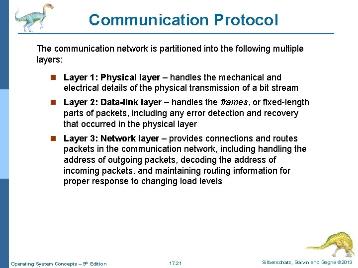 Communication Protocol The communication network is partitioned into the following multiple layers: n Layer
