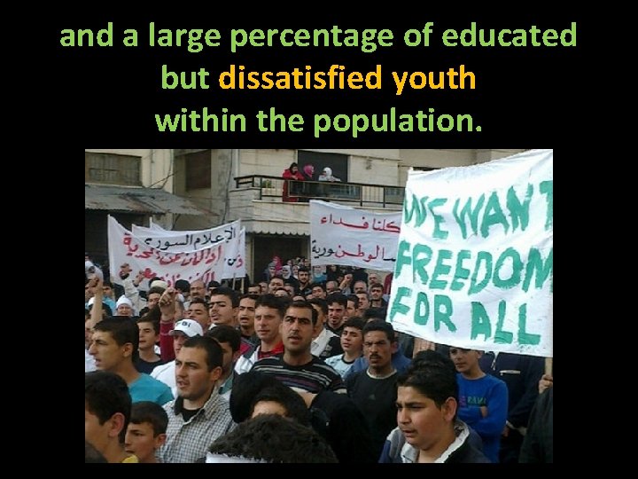 and a large percentage of educated but dissatisfied youth within the population. 