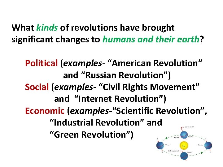 What kinds of revolutions have brought significant changes to humans and their earth? Political