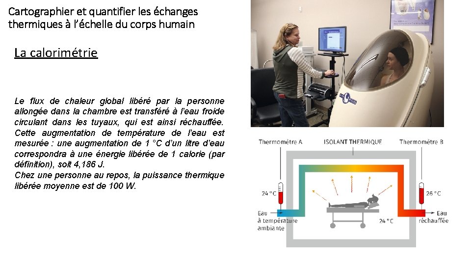 Cartographier et quantifier les échanges thermiques à l’échelle du corps humain La calorimétrie Le