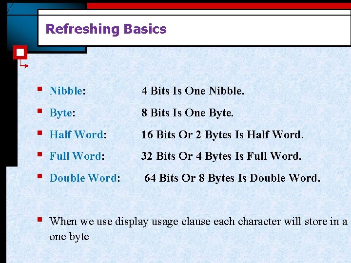 Refreshing Basics § § § Nibble: 4 Bits Is One Nibble. Byte: 8 Bits