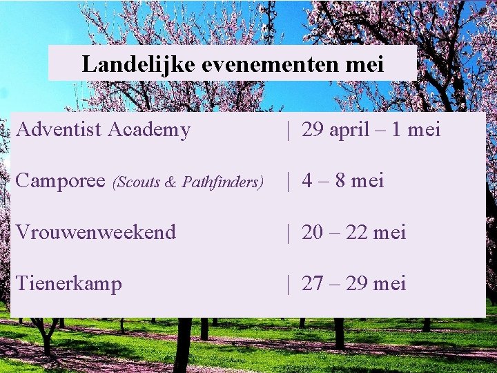 Landelijke evenementen mei Adventist Academy | 29 april – 1 mei Camporee (Scouts &