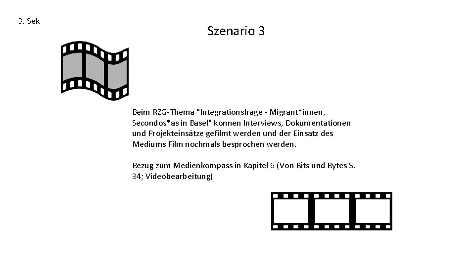 3. Sek Szenario 3 Beim RZG-Thema "Integrationsfrage - Migrant*innen, Secondos*as in Basel" können Interviews,