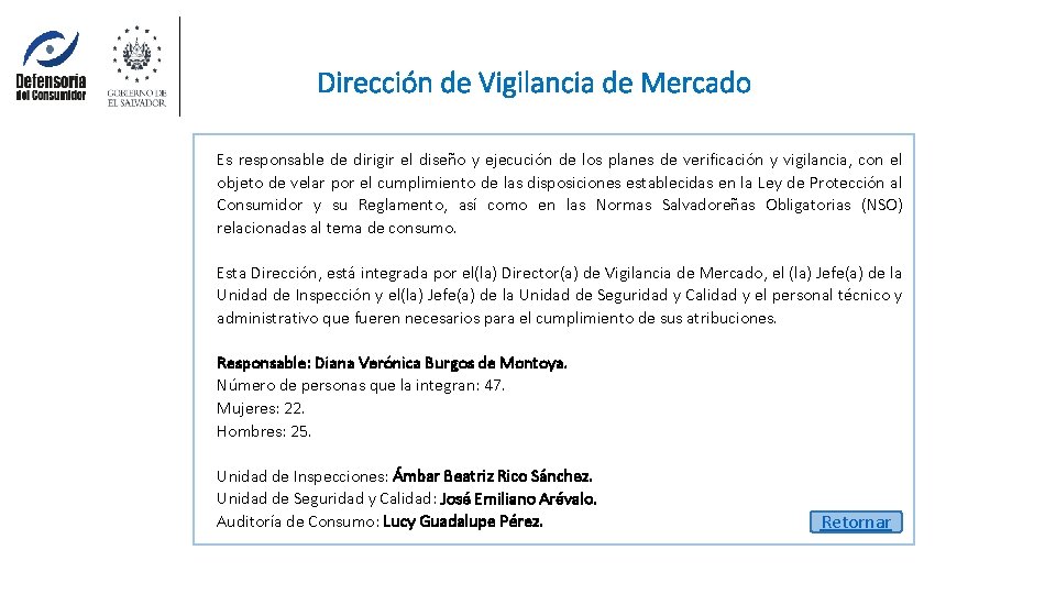 Dirección de Vigilancia de Mercado Es responsable de dirigir el diseño y ejecución de