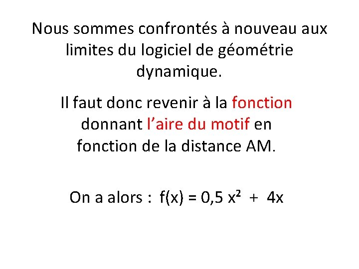 Nous sommes confrontés à nouveau aux limites du logiciel de géométrie dynamique. Il faut