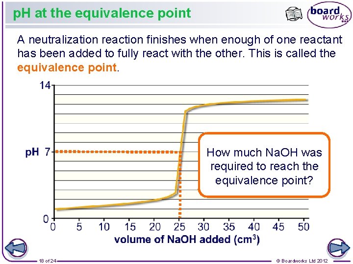 p. H at the equivalence point A neutralization reaction finishes when enough of one