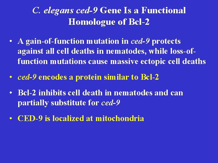 C. elegans ced-9 Gene Is a Functional Homologue of Bcl-2 • A gain-of-function mutation