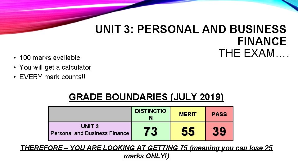  • 100 marks available • You will get a calculator • EVERY mark