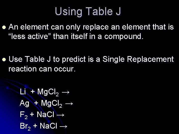 Using Table J l An element can only replace an element that is “less