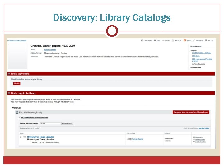 Discovery: Library Catalogs 