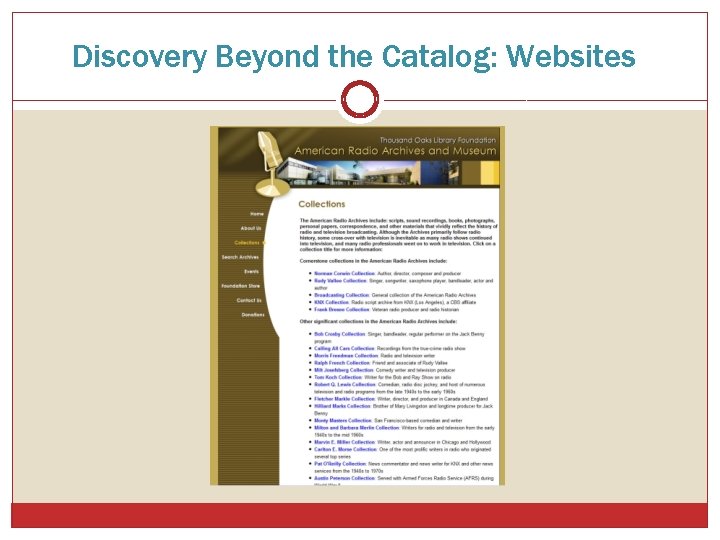Discovery Beyond the Catalog: Websites 