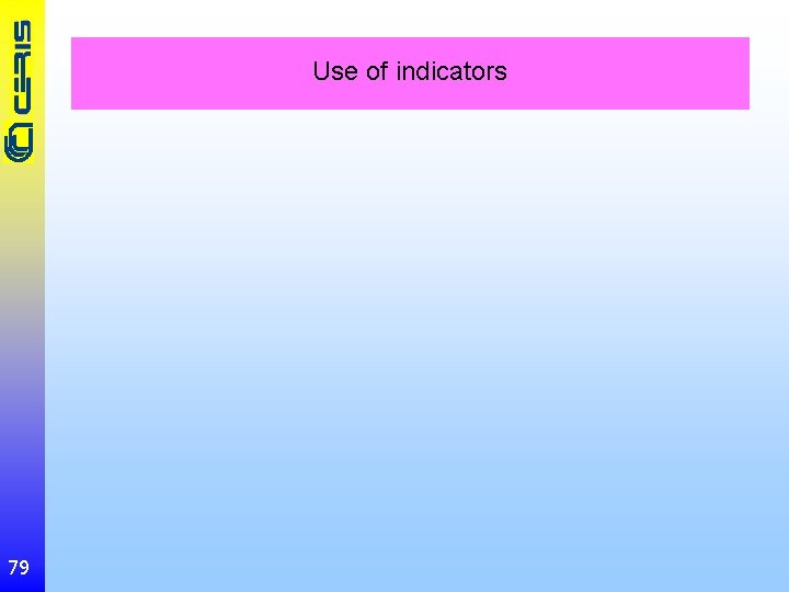 Use of indicators 79 