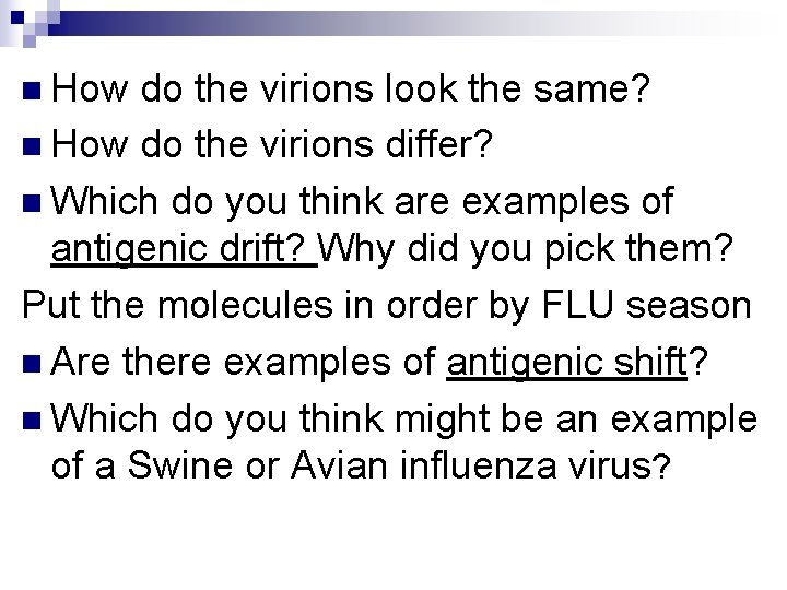 n How do the virions look the same? n How do the virions differ?