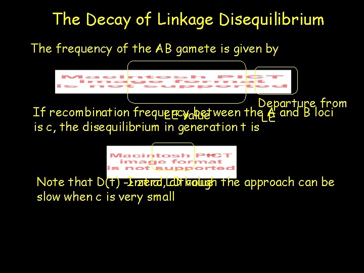 The Decay of Linkage Disequilibrium The frequency of the AB gamete is given by