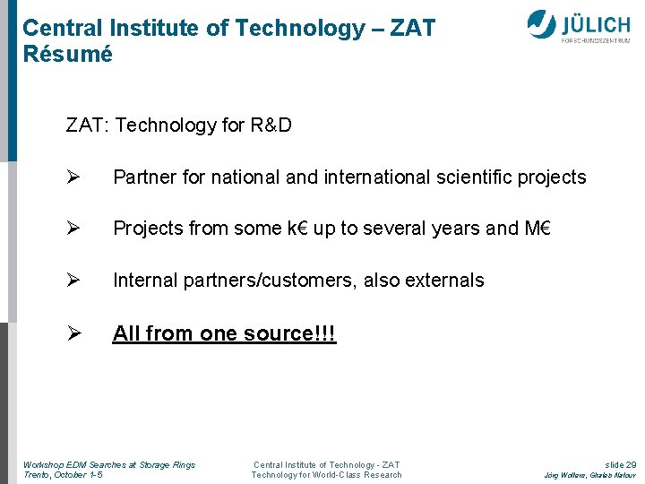 Central Institute of Technology – ZAT Résumé ZAT: Technology for R&D Partner for national