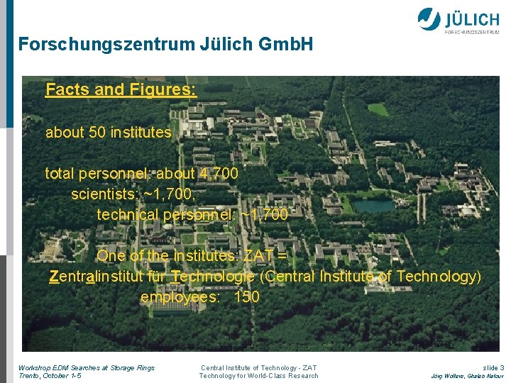 Forschungszentrum Jülich Gmb. H Facts and Figures: about 50 institutes total personnel: about 4,