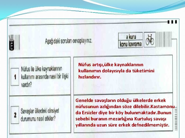 Nüfus artışı, ülke kaynaklarının kullanımın dolayısıyla da tüketimini hızlandırır. Genelde savaşların olduğu ülkelerde erkek