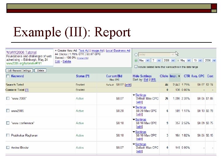 Example (III): Report 