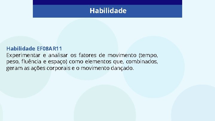 Habilidade EF 08 AR 11 Experimentar e analisar os fatores de movimento (tempo, peso,