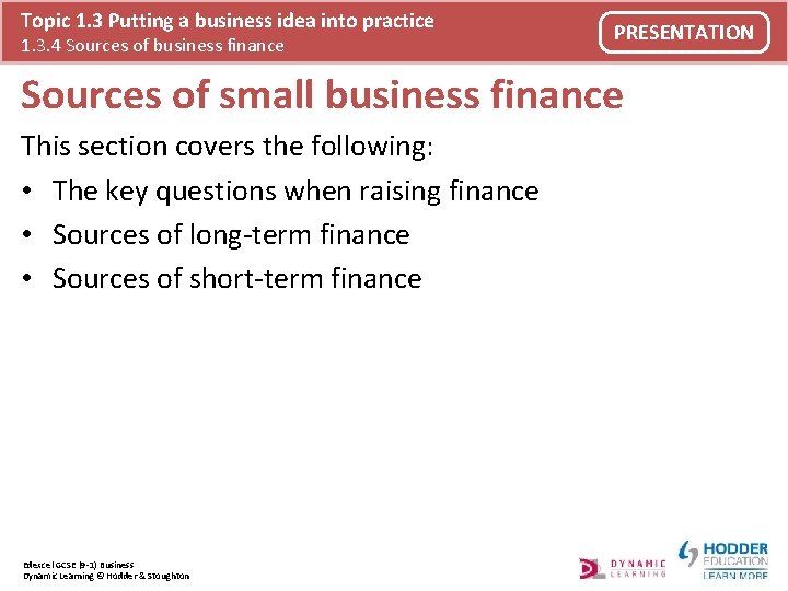 Topic 1. 3 Putting a business idea into practice 1. 3. 4 Sources of